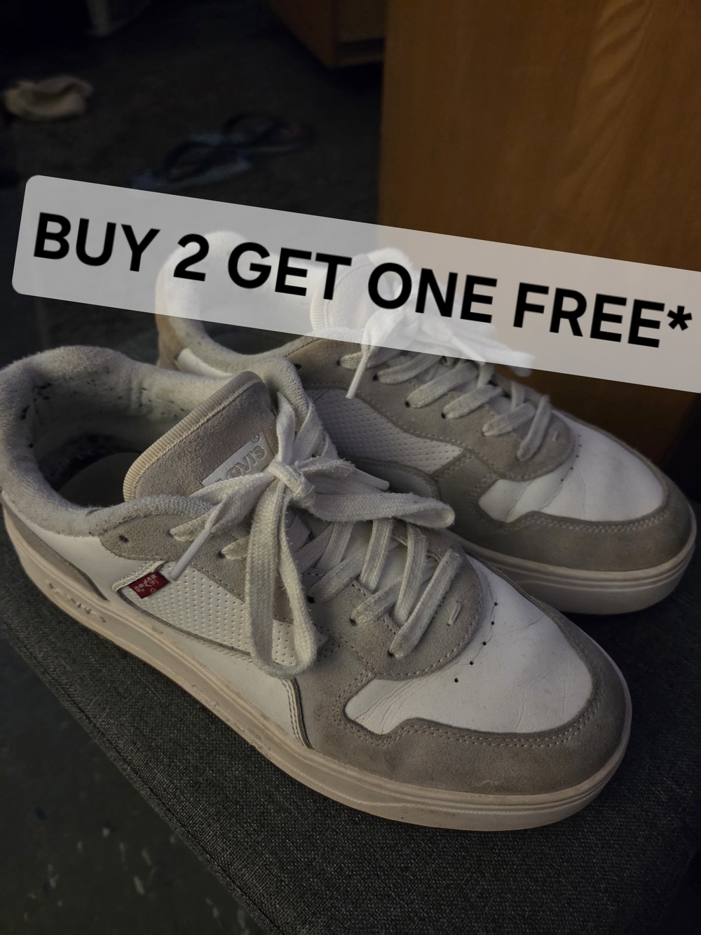 BUY 2 GET ONE FREE* Levi's White and Light Gray Low-Top Sneakers